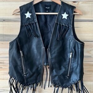 Nasty Gal Black Leather Vest with Fringe